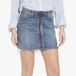 Free People We the Free Zip It Up denim mini skirt front center full zip size 31
